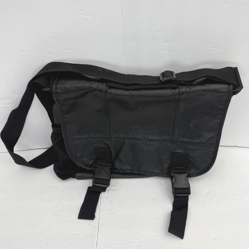 Wilsons Leather Messenger Bag Black Leather Nylon Buckle Crossbody
